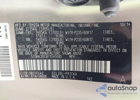 2015 Toyota Sienna Le from USA, damaged, VIN 5TDKK3DC8FS545085